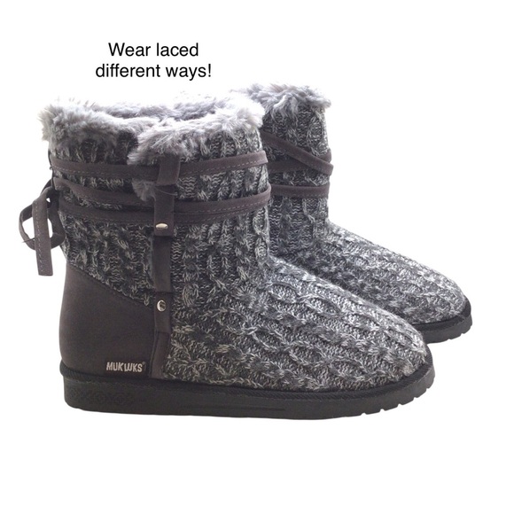 Muk Luks Womens Heather Grey Camilla Sweater Water Resistant Winter Boot Size 9 - Picture 2 of 12